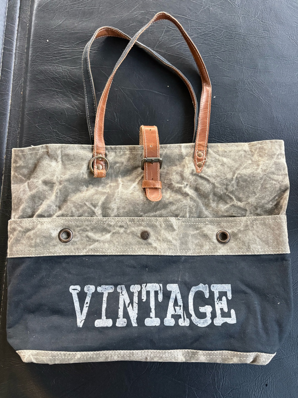 Bhramna Bags Vintage Distressed Canvas Tote Shoulder Bag Brown Black